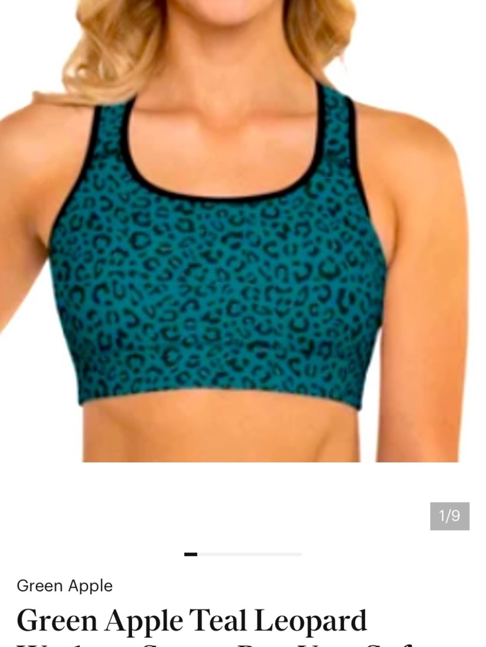 Green Apple Teal Leopard Sports Bra with Black Trim